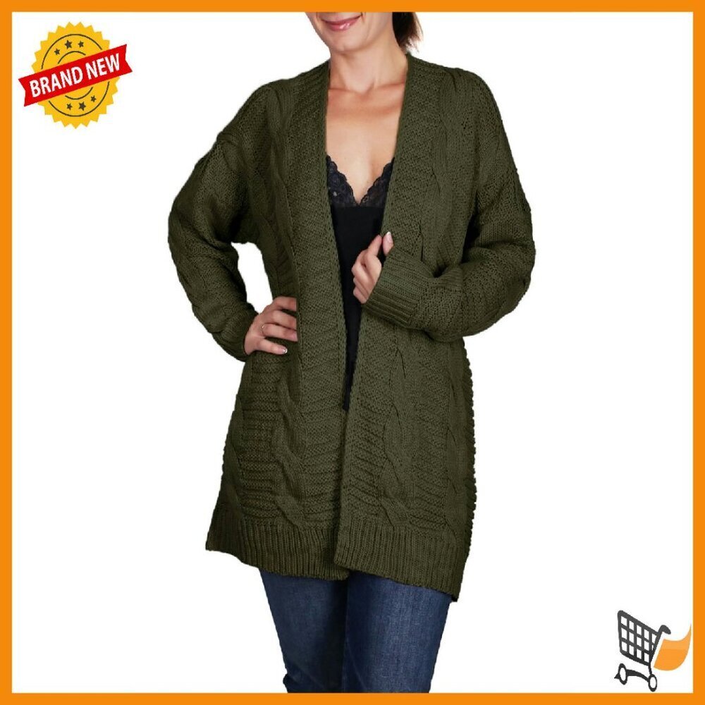 Chunky Cable Knit Oversized Cardigan Open Front L/XL